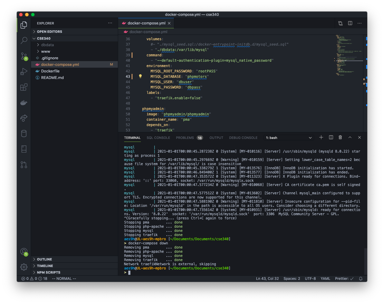 Docker Compose down command