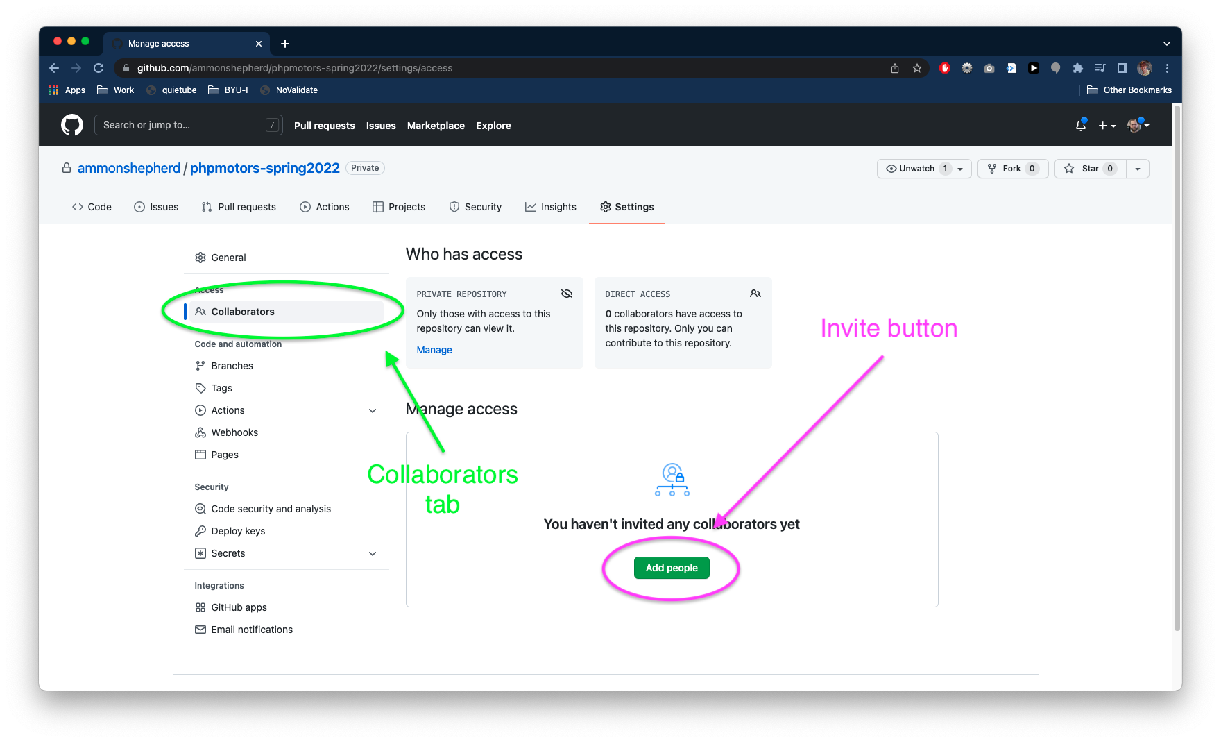 Manage access tab and Invite button