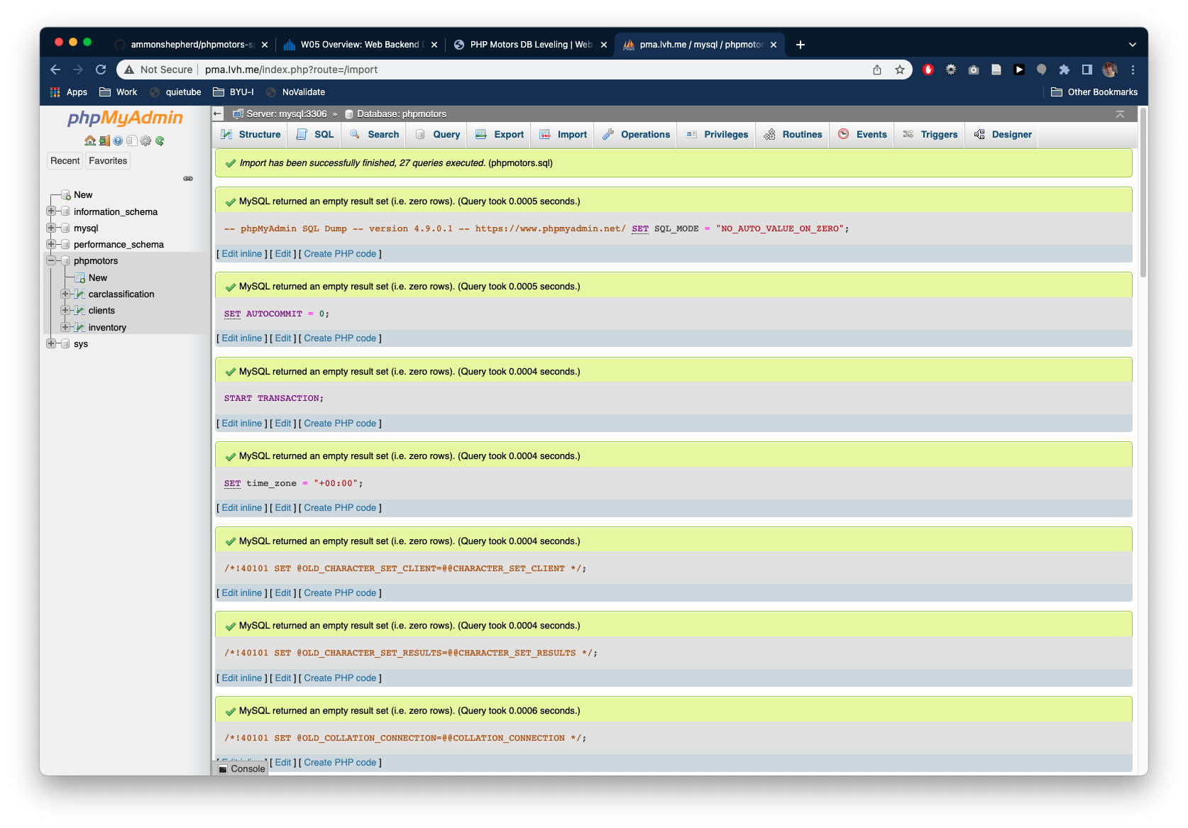 PHP Motors DB Leveling Web Backend Development I