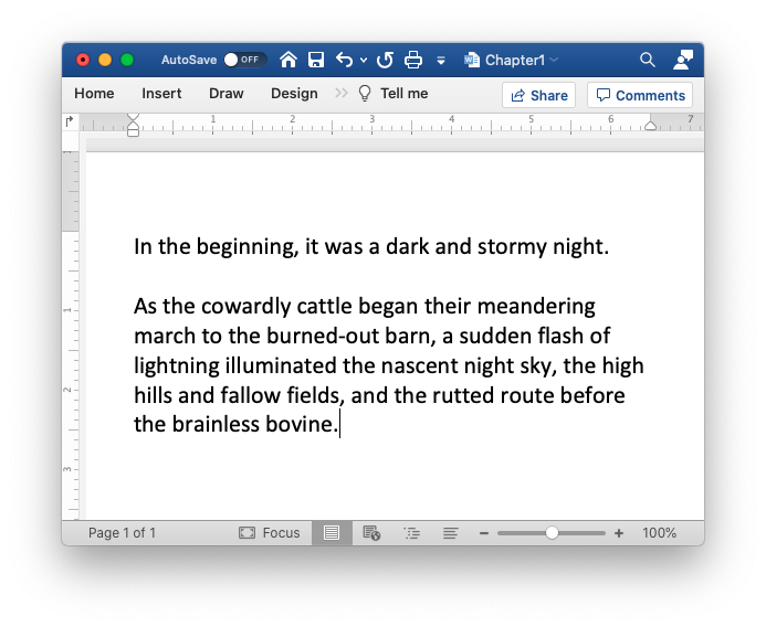 Screenshot of MS Word showing changes to chapter 1