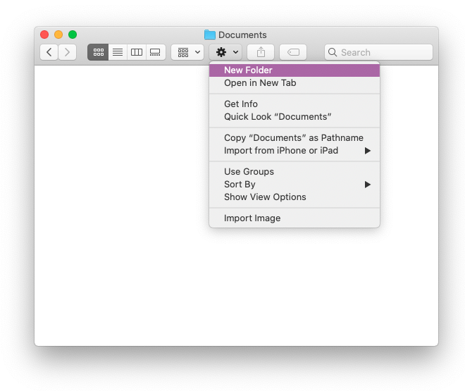 Screenshot showing how to create a new folder on MacOS