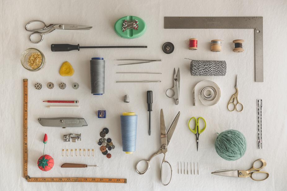 Sewing tools laid out at right angles