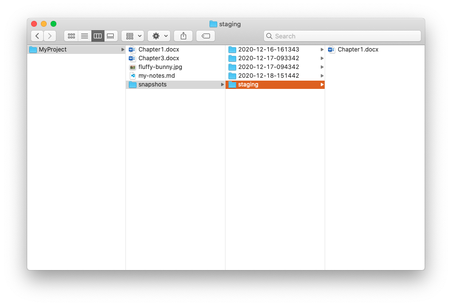 Screenshot of Finder app showing the file in the staging folder