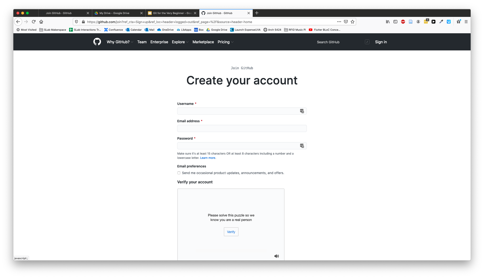 GitHub sign up page