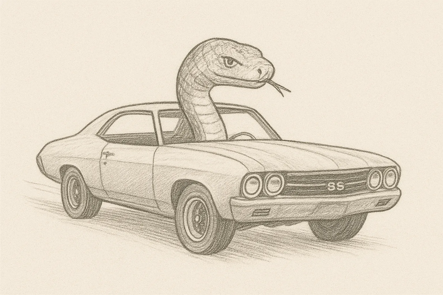 A python driving a Chevy Chevelle SS